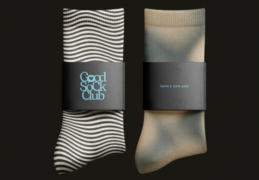 Stylish Socks With Unique Packaging Mockup PSD