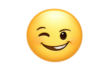 Fototapeta premium Yellow winking face emoji symbolizing playfulness, flirting, humor, and cheekiness, ideal for digital communication