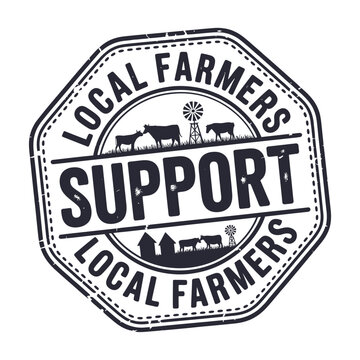 Support local farmers A vintage style badge with agricultural imagery