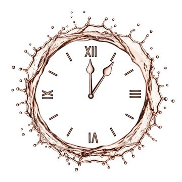 Clock Face Surrounded By Liquid Splash On A White Backdrop