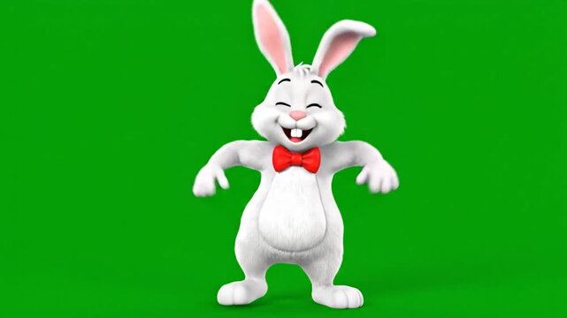 Cartoon white rabbit winking and smiling on green screen background