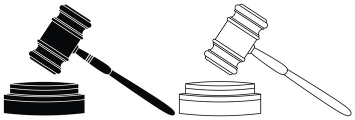 Judge Gavel Silhouette Icon Set Vector &ndash; Law, Legal Justice, Courtroom, Auction Hammer Symbols