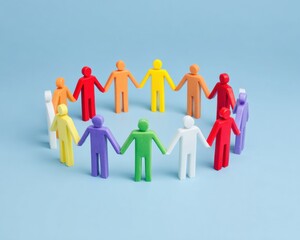Colorful Human Figures Standing in a Circle Representing Teamwork and Diversity for Corporate Human Resources Marketing and Recruitment Concepts with Copy Space