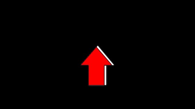 A hand-drawn red arrow pointing upwards with a gritty, brush-stroke texture on a black background