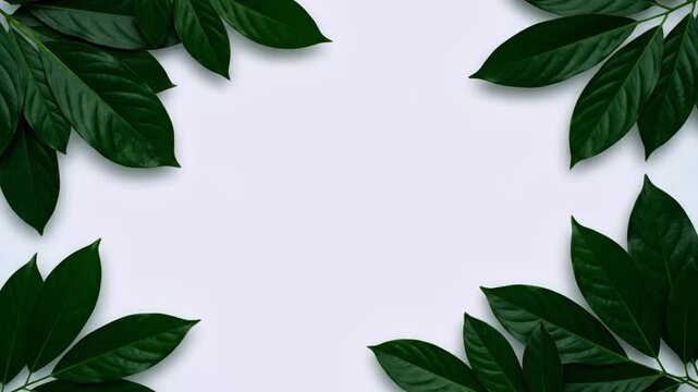 Lush green leaves framing a clean white background creating a natural border for text or organic botanical fresh vibrant foliage for