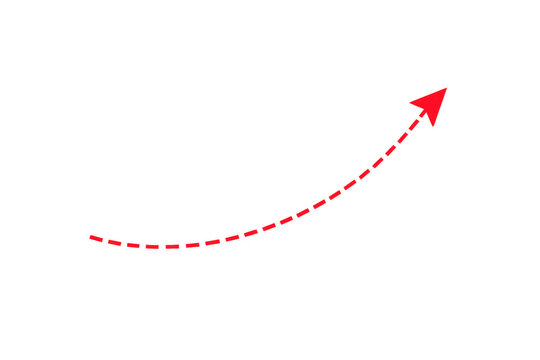 Red dashed arrow showing curved upward direction of growth, success, progress, business trend and economic improvement