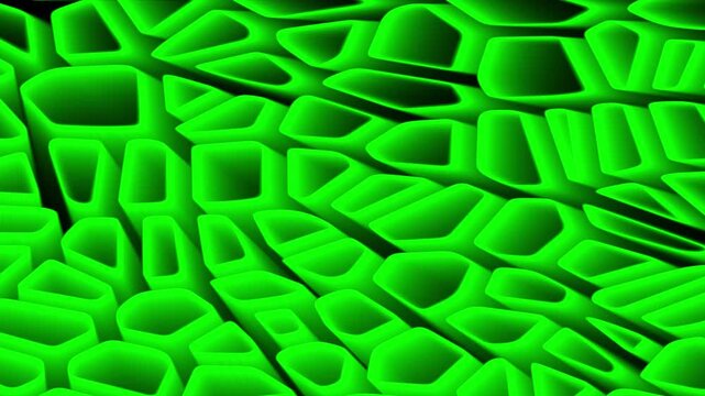 Abstract green glowing organic cellular mesh pattern on black background motion loop