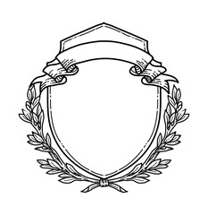 Obraz premium Vintage frame with scrolls ribbons banners and leaves, Hand drawn ornamental badge and borders, Antique ornate elegant decorative elements for your design, vector illustration