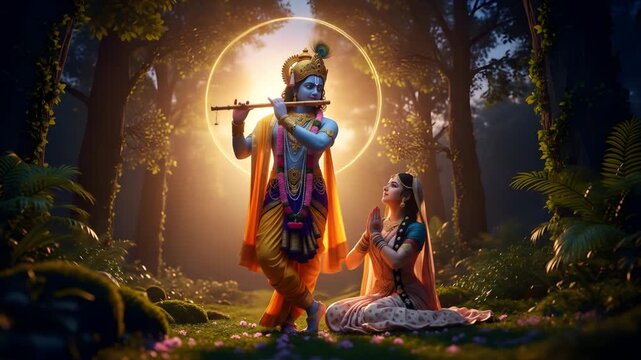 Krishnas Enchanting Flute - A Divine Melody in the Forest.