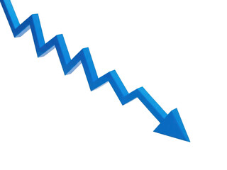 Blue zigzag arrow pointing downward on transparent background