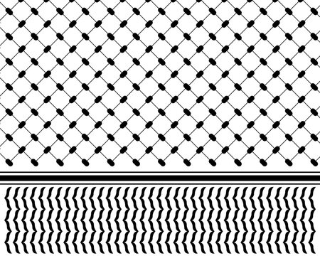 Keffiyeh or shemagh oriental pattern. Traditional Palestinian headgear or scarf print. Black and white geometric fabric texture. Arabic cloth design. Vector graphic illustration.