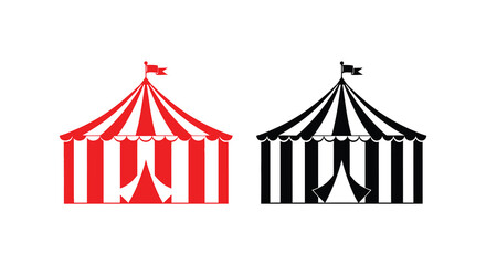 A striking graphic depicts two circus tents one red and white striped the other black and white side by side © Kuntol02