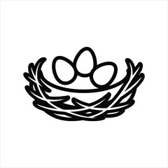 Black outline of a bird nest with three eggs nature animal