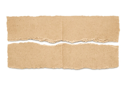 Torn paper pieces creating a ragged brown craft background with rustic cardboard texture on transparent background