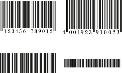 Barcode icon set vector illustration for scanning retail product identification, digital inventory tracking, modern flat design symbol set collection group for web app print use.