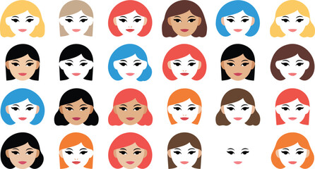 Fototapeta premium Flat Female Face Avatar Icons With Diverse Hairstyles