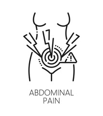 Obraz premium Abdominal pain gynecology healthcare line icon or pictogram. Reproductive medicine icon, urinary healthcare vector pictogram. Gynecology problem and fertility symbol with pain in woman abdominal area
