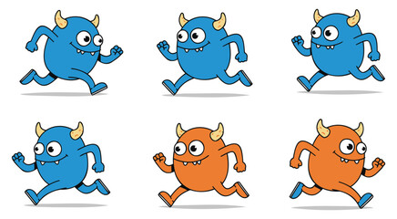 Cute cartoon monster characters running in playful vector illustration set for kids design © NAZMA