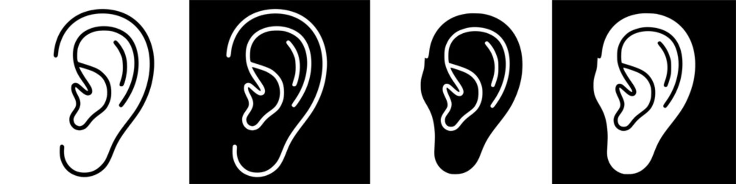 Outline icons of human ears, a symbol for hearing and auditory perception, ideal for graphic design and health concepts