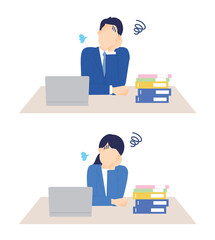 残業する疲れたビジネスパーソンのイラストベクター素材