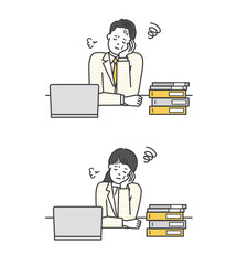 残業する疲れたビジネスパーソンのイラストベクター素材