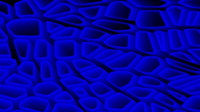 Abstract blue glowing organic cellular mesh pattern on black background motion loop