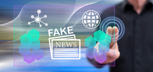 Man touching a fake news concept