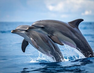Two dolphins jumping out of the ocean (2)