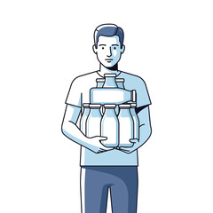 Obraz premium Man holding three milk jugs in front of his chest