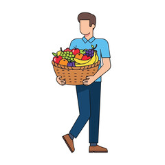 Man carrying a basket full of fresh fruits and vegetables