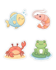 Obraz premium Aquatic Animals and Water Creatures Set with Fish Shrimp Crab and Frog