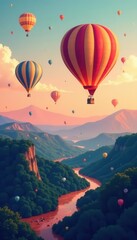 Fototapeta premium Elegant Bristol hot air balloon festival vector background Subtle gradients, clean lines , simple, balloon, summer