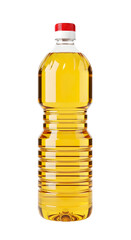 Plastic bottle of yellow liquid with red cap isolated on a transparent background
