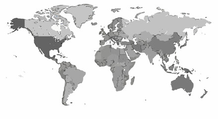 Naklejka premium World Map Showing Continents and Countries in Shades of Gray.