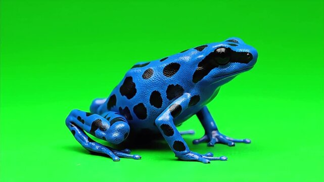 Vibrant Blue Poison Dart Frog Sitting on Green Screen Background.