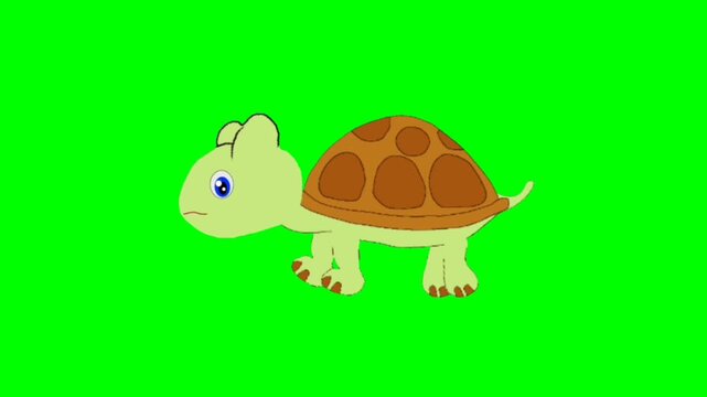 illustration of a tortoise standing character with green screen video