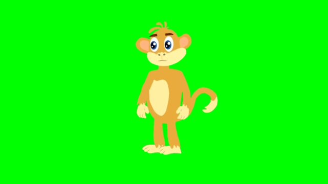 illustration of a monkey standing character with green screen video