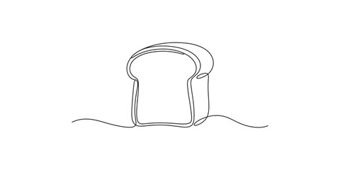 Obraz premium Single line of a slice of bread on white background outline