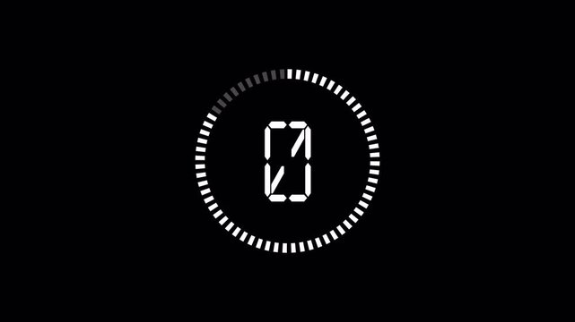 5 Seconds Countdown From 5 to 0 Loop 4K Digital Circular Countdown Timer With White Number Inner Ring And Outer Segmented Progress Ring On Transparent Background Alpha Channel