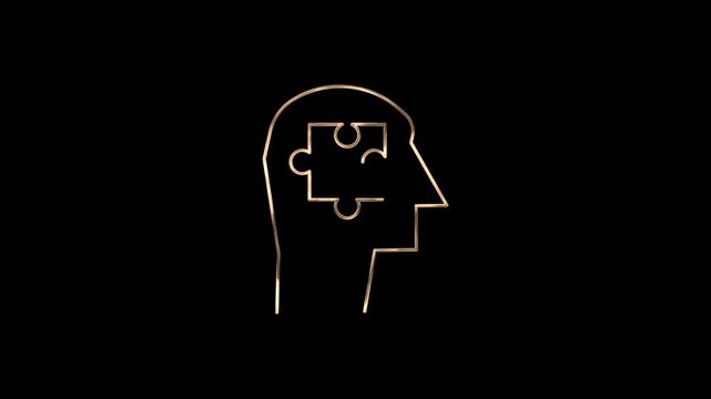 Animated analytical icon mind puzzle solution thinking intelligence concept suitable for presentations on problem-solving, mental health, business strategy, or education.