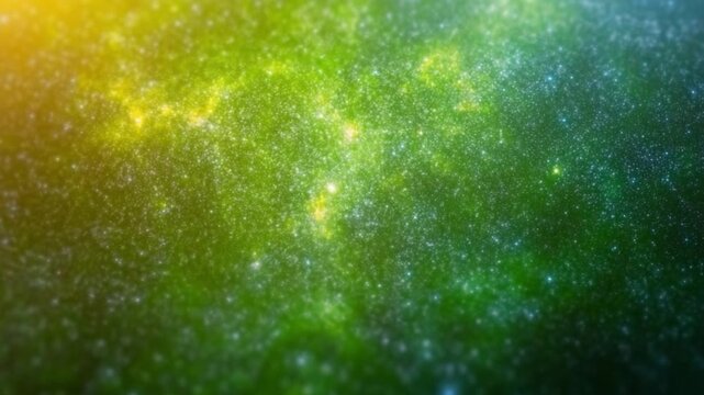 Celestial Green and Gold Canvas: A captivating visual exploration of cosmos, depicting a vibrant field of green and gold nebulas with countless radiant stars.