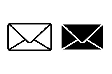 vector envelope mail black and white icon set isolated on transparent background