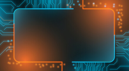 Futuristic Digital Circuit Board Background with Glowing Orange and Blue Lights