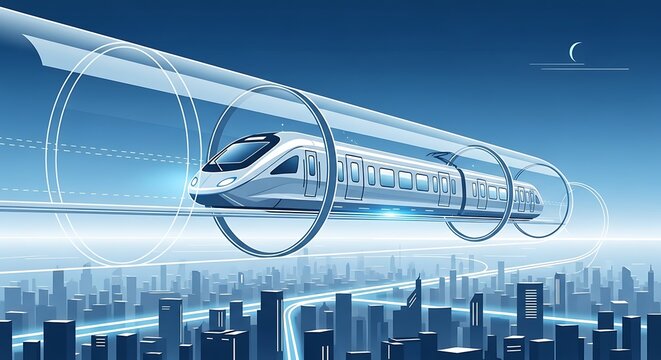 Futuristic Maglev Train in Transparent Tube.