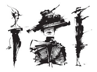 Dynamic Ink Brushstroke Fashion Figures