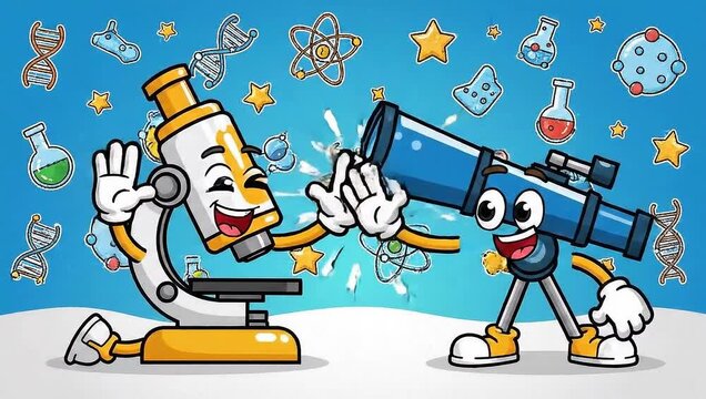 Cartoon Microscope and Telescope - A Fun Science Adventure.