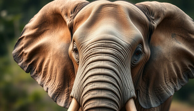 Close Up of Majestic African Elephant Face with Detailed Skin Texture