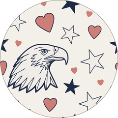 Eagle Head with Stars and Hearts Pattern, Patriotic Theme, Vector Illustration