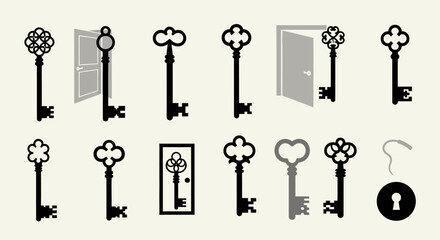 Intricate silhouettes of antique keys and doors unlocking possibilities and mysteries