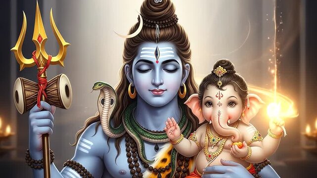 Shiva with Ganesha Hindu Deities Lord Shiva and Ganesha Together.